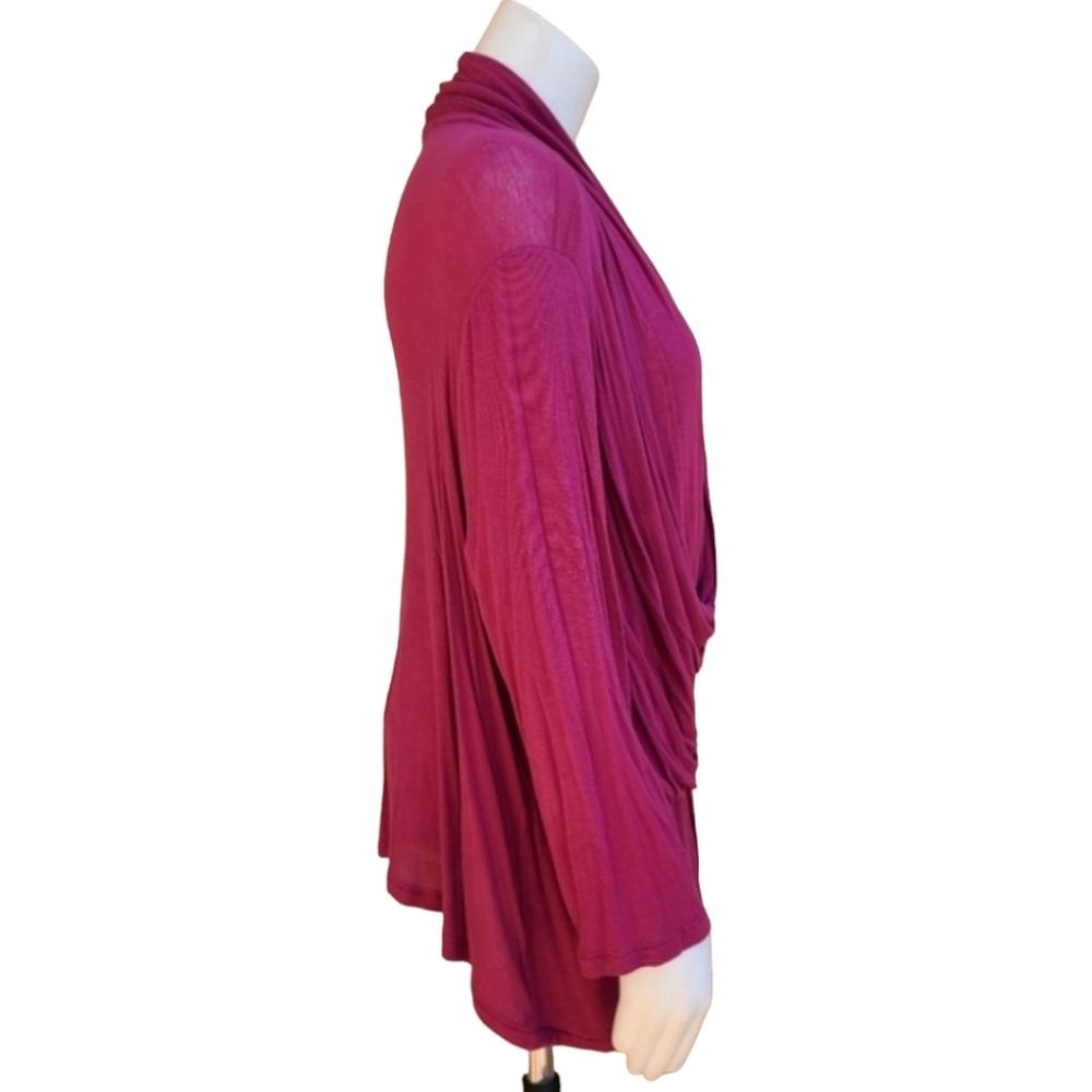 FEVER Raspberry Pink Faux Wrap Top 1X Draped Front Long Sleeve Knit Blouse - Picture 8 of 15